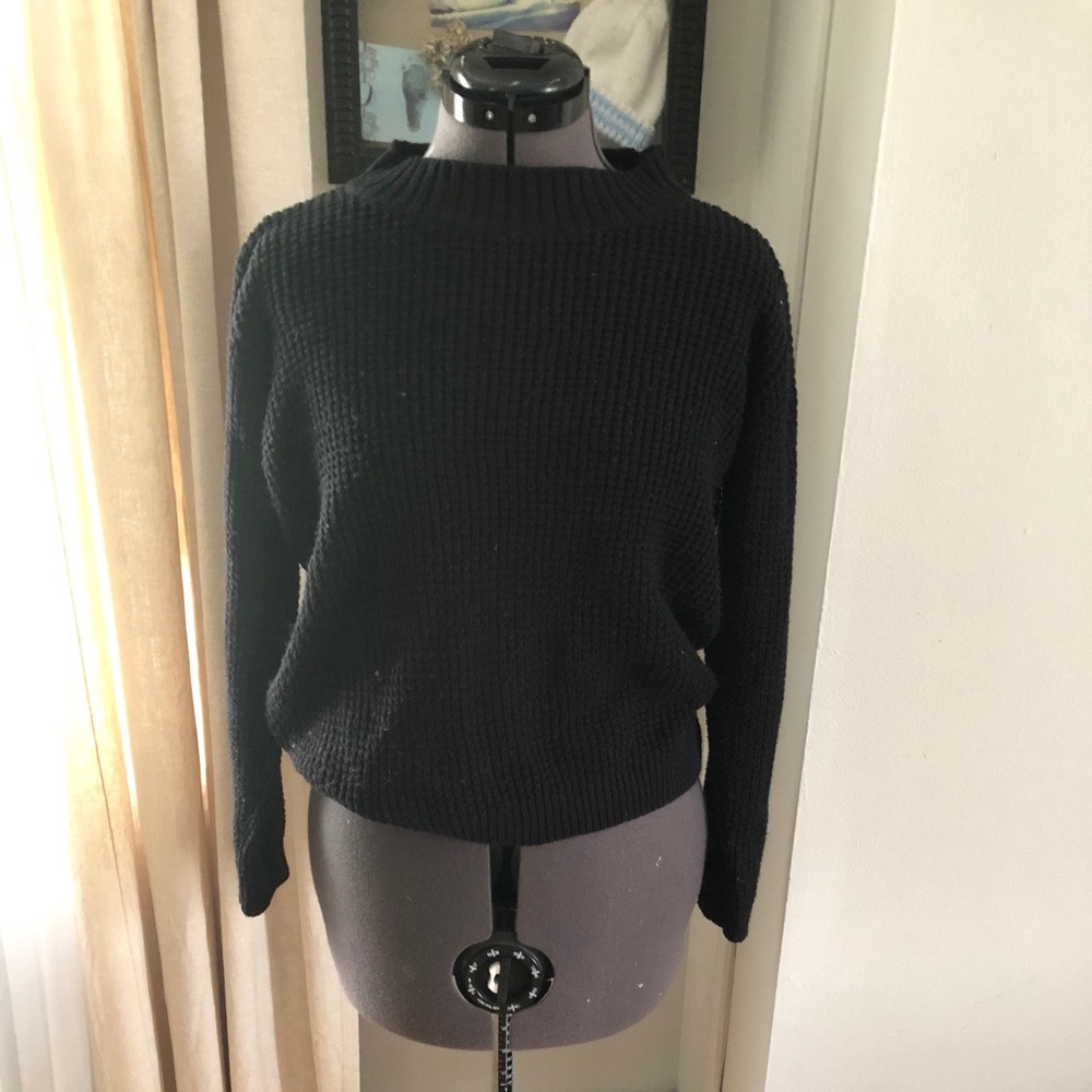 Black waffle knit sweater